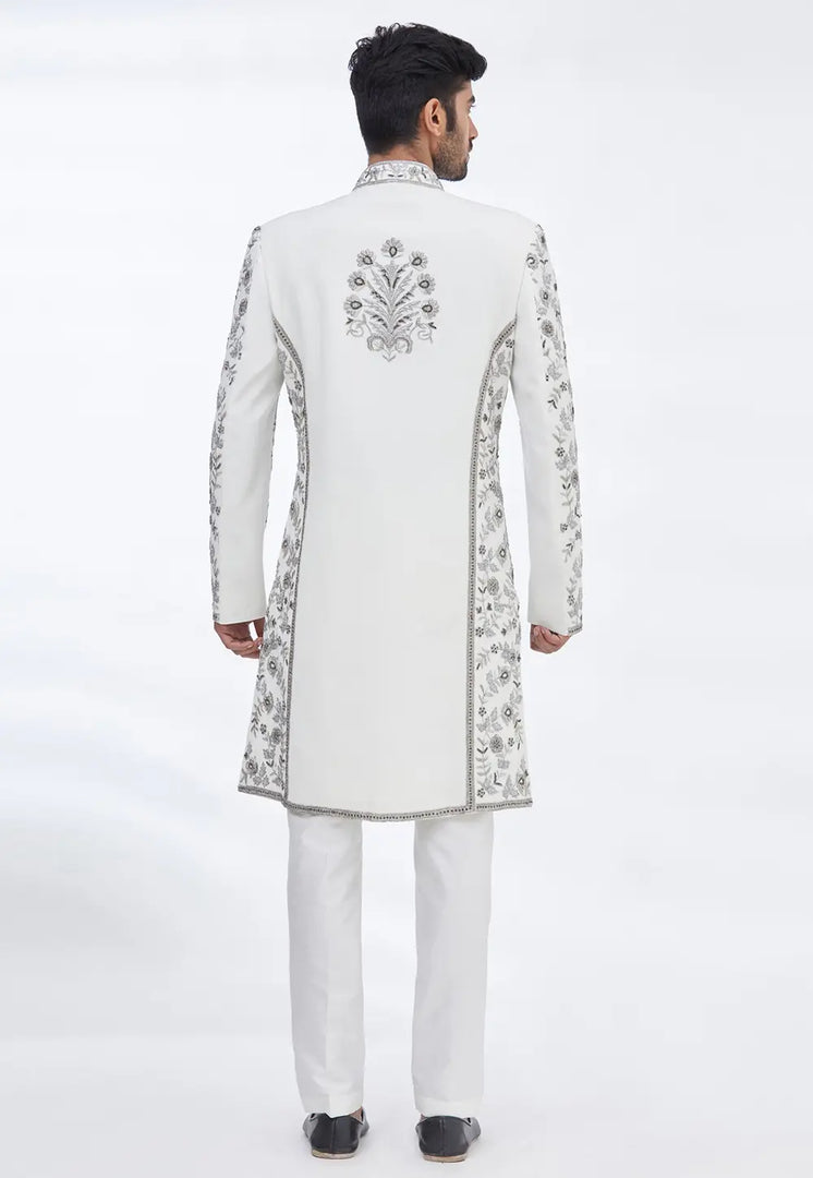 Cream Art Silk Sherwani