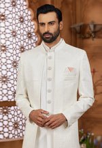 Load image into Gallery viewer, Cream Banarasi Silk Jacket Style Sherwani
