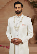 Load image into Gallery viewer, Cream Banarasi Silk Jacket Style Sherwani
