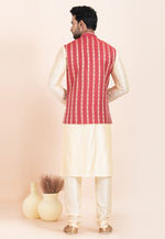 Load image into Gallery viewer, Cream Banarasi Silk Kurta Pajama With Jacket
