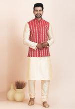 Load image into Gallery viewer, Cream Banarasi Silk Kurta Pajama With Jacket
