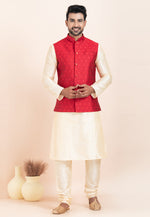Load image into Gallery viewer, Cream Banarasi Silk Kurta Pajama With Jacket
