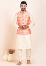Load image into Gallery viewer, Cream Banarasi Silk Kurta Pajama With Jacket
