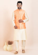 Load image into Gallery viewer, Cream Banarasi Silk Kurta Pajama With Jacket
