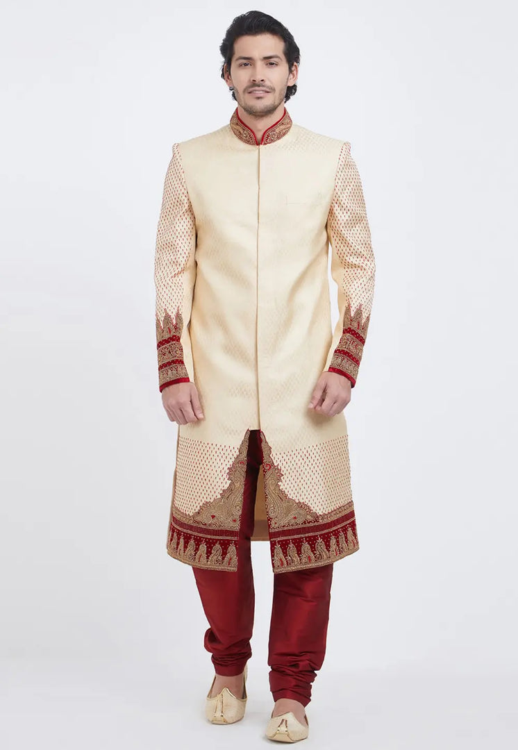 Cream Brocade Sherwani