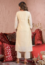 Load image into Gallery viewer, Cream Chanderi Readymade Pakistani Suit
