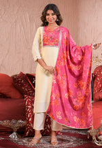 Load image into Gallery viewer, Cream Chanderi Readymade Pakistani Suit
