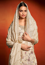 Cream Chinon Pakistani Suit