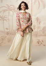 Load image into Gallery viewer, Cream Chinon Silk Embroidered Sharara Suit
