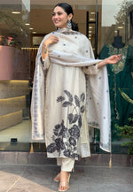 Load image into Gallery viewer, Cream Chinon Silk Readymade Pakistani Suit
