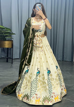 Load image into Gallery viewer, Cream Cotton A Line Lehenga Choli
