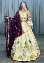 Load image into Gallery viewer, Cream Cotton A Line Lehenga Choli

