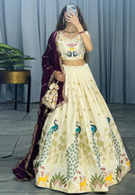 Load image into Gallery viewer, Cream Cotton A Line Lehenga Choli
