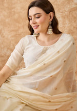 Load image into Gallery viewer, Cream Cotton Jacquard Saree With Blouse