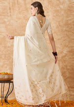Load image into Gallery viewer, Cream Cotton Jacquard Saree With Blouse