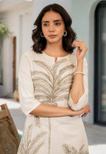Load image into Gallery viewer, Cream Cotton Kurta Set With Palazzo

