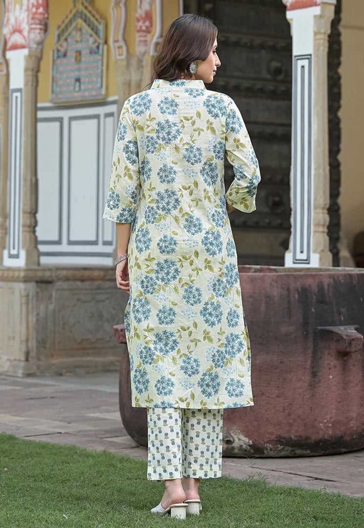 Cream Cotton Kurta Set With Pant