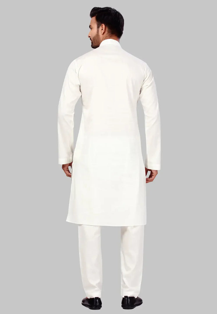Cream Cotton Pathani Suit