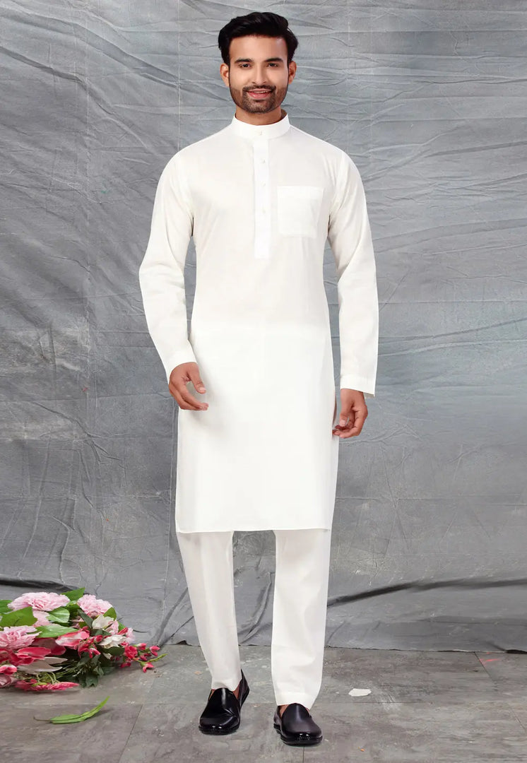 Cream Cotton Pathani Suit