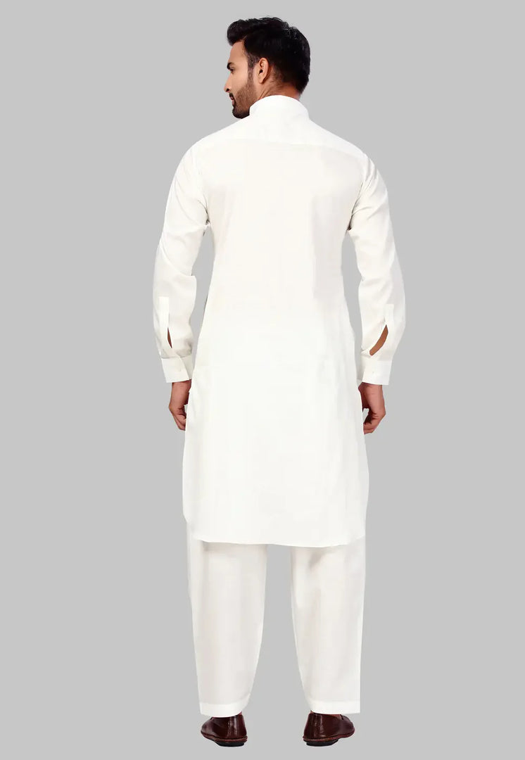 Cream Cotton Pathani Suit