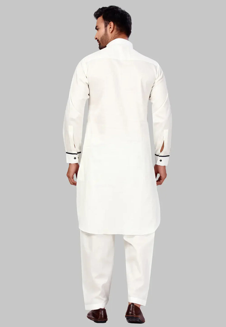 Cream Cotton Pathani Suit
