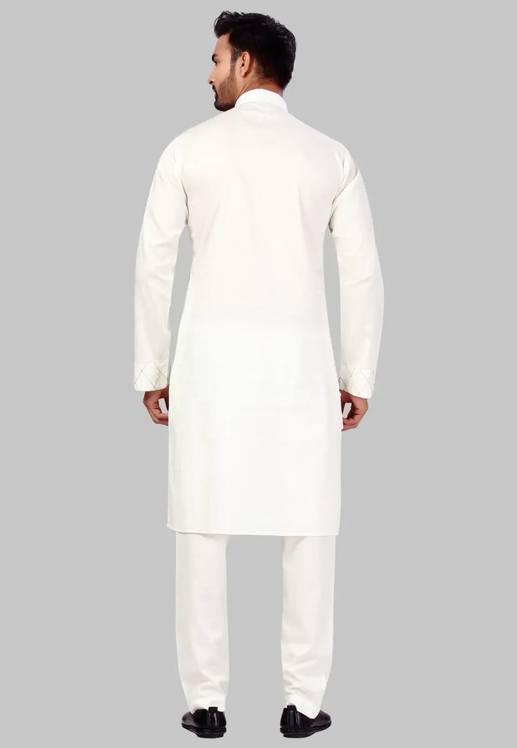 Cream Cotton Pathani Suit