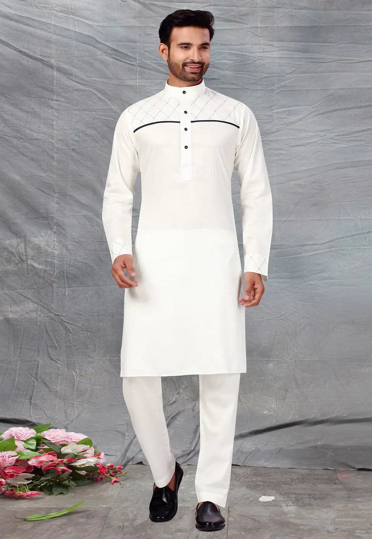 Cream Cotton Pathani Suit