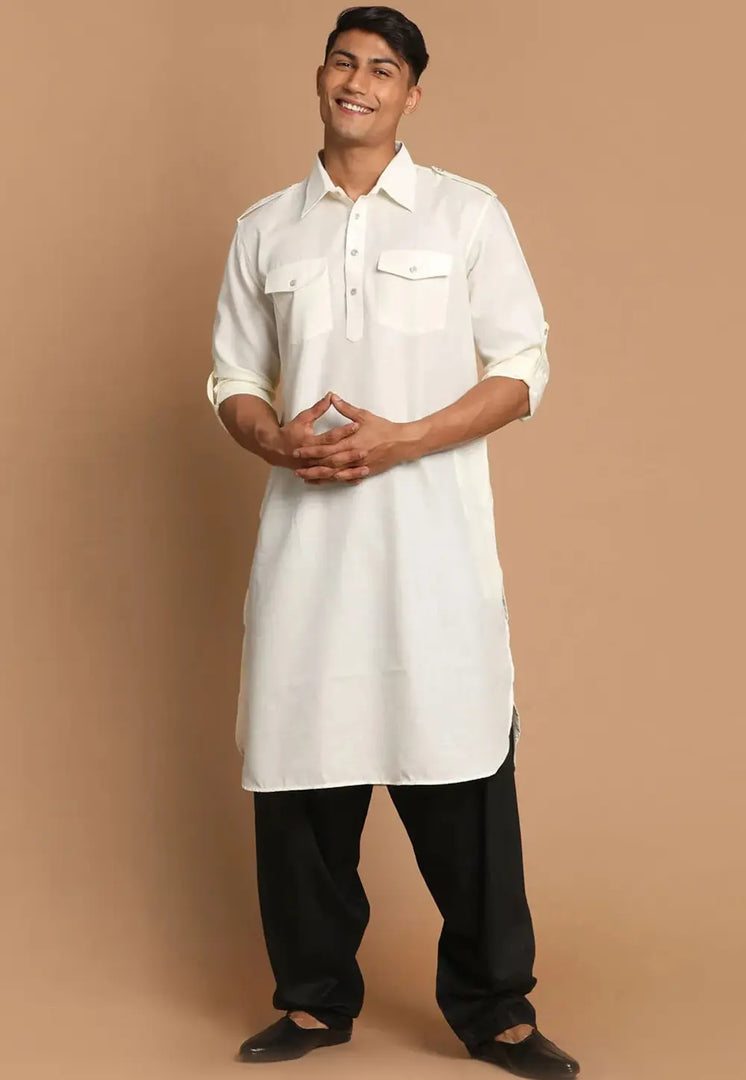Cream Cotton Pathani Suit