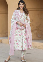 Load image into Gallery viewer, Cream Cotton Readymade Anarkali Suit
