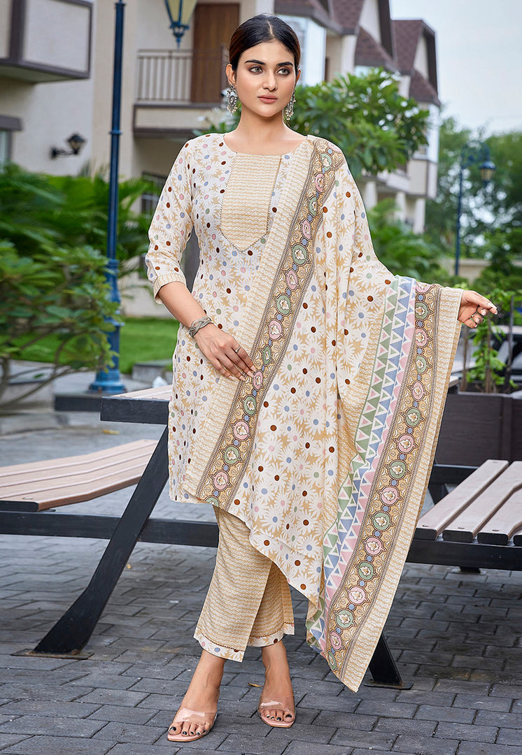 Cream Cotton Readymade Pakistani Suit