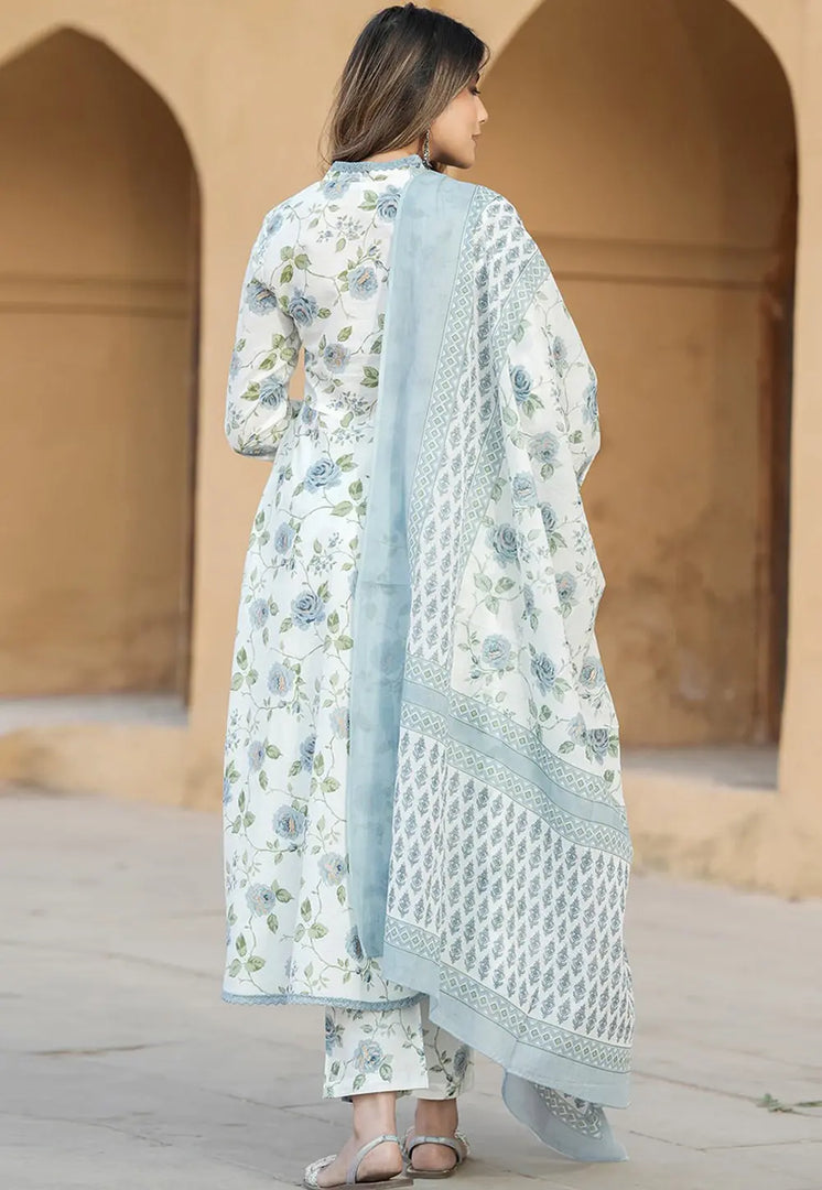 Cream Cotton Readymade Pant Style Suit