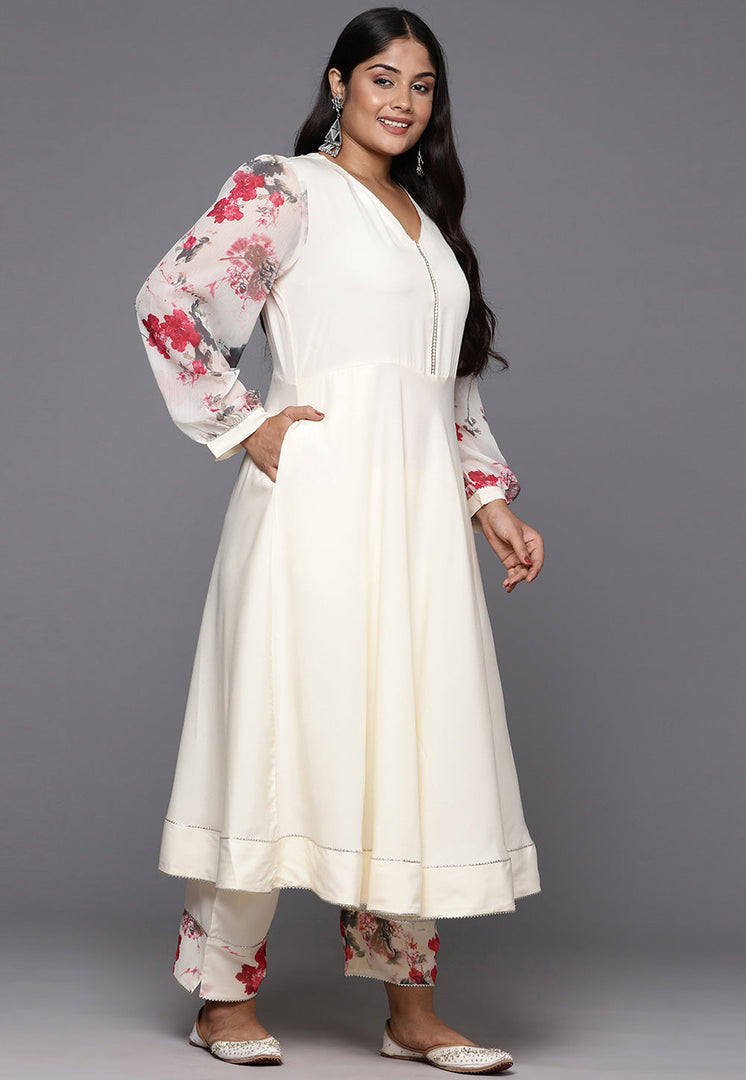 Cream Crepe Readymade Anarkali Suit