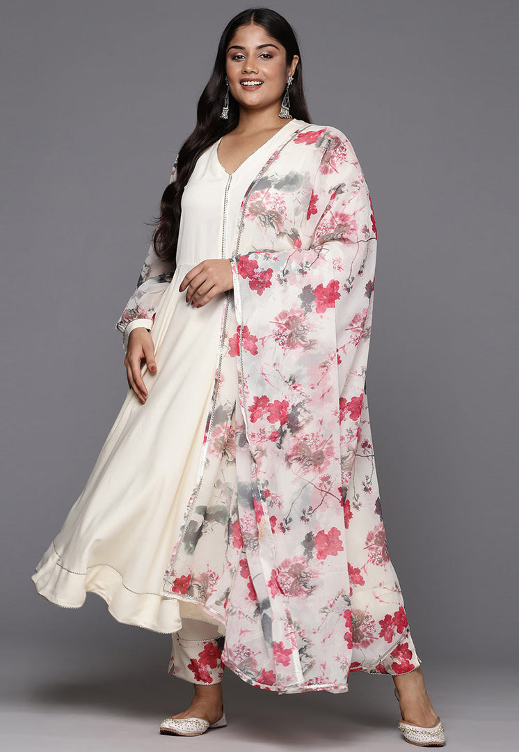 Cream Crepe Readymade Anarkali Suit