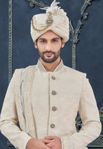 Load image into Gallery viewer, Cream Georgette Achkan Style Sherwani
