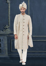 Load image into Gallery viewer, Cream Georgette Achkan Style Sherwani
