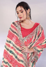 Cream Georgette Bandhani Print Saree