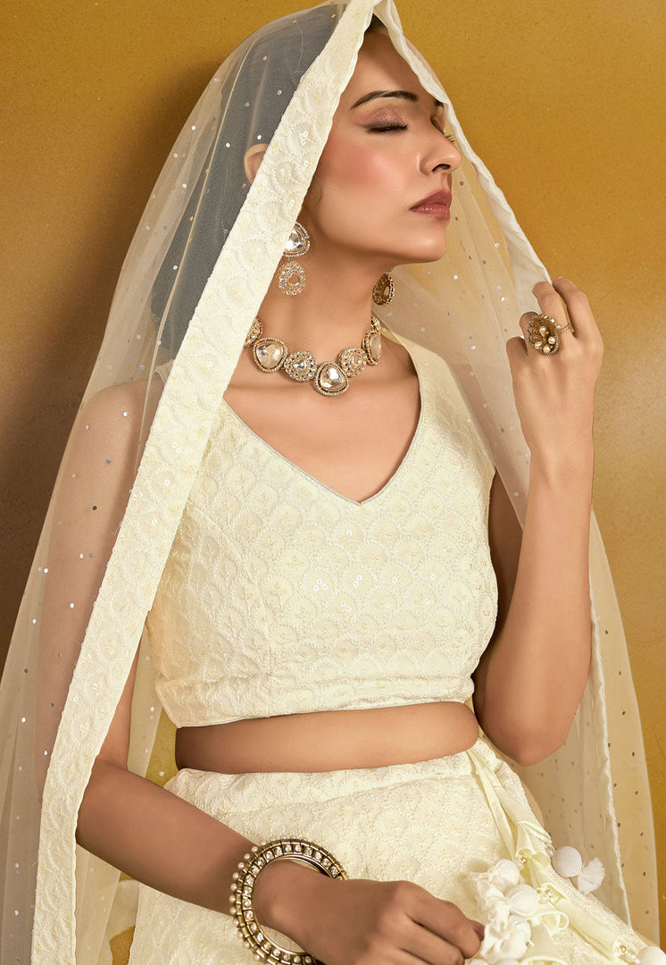Cream Georgette Circular Lehenga Choli