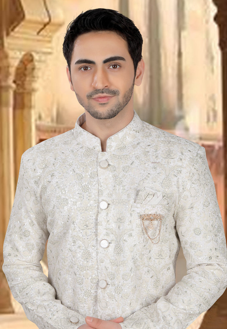 Cream Georgette Indo Western Sherwani