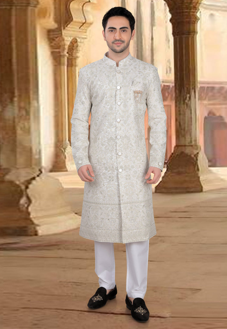 Cream Georgette Indo Western Sherwani