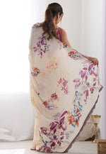 Load image into Gallery viewer, Cream Georgette Light Weight Saree
