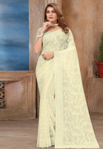 Load image into Gallery viewer, Cream Georgette Saree With Blouse
