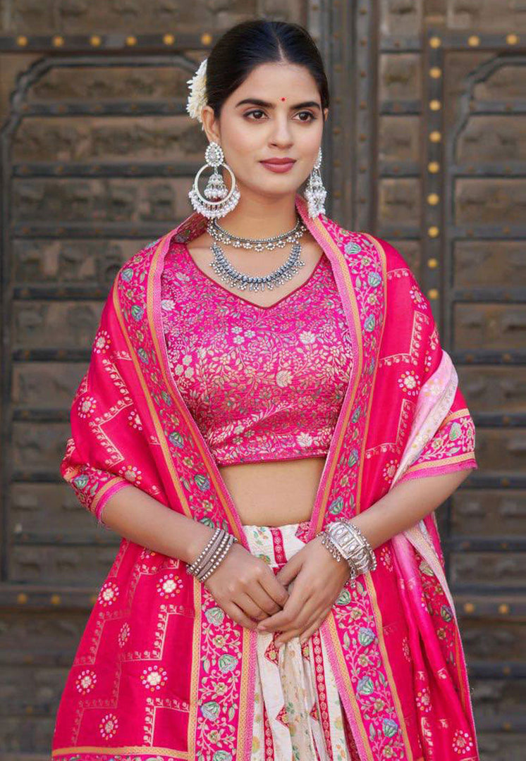 Cream Jacquard Circular Lehenga Choli