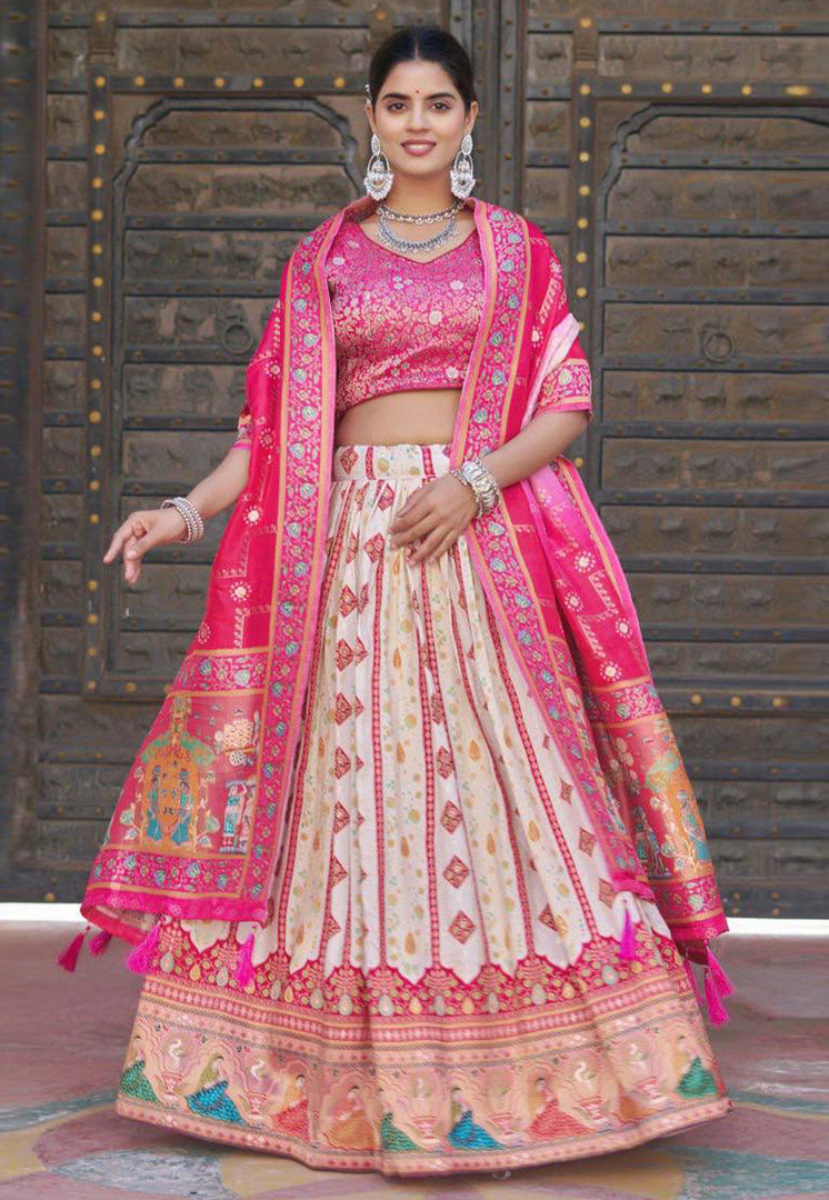 Cream Jacquard Circular Lehenga Choli