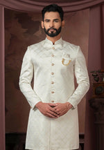 Load image into Gallery viewer, Cream Jacquard Indo Western Sherwani
