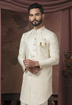 Load image into Gallery viewer, Cream Jacquard Indo Western Sherwani
