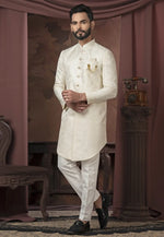 Load image into Gallery viewer, Cream Jacquard Indo Western Sherwani
