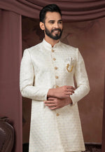 Load image into Gallery viewer, Cream Jacquard Indo Western Sherwani
