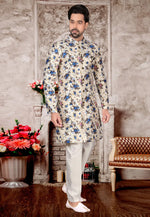 Load image into Gallery viewer, Cream Jacquard Indo Western Suit

