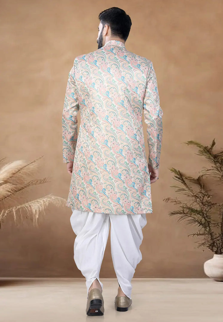 Cream Jacquard Indo Western Suit