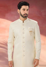 Load image into Gallery viewer, Cream Jacquard Indo Western Suit
